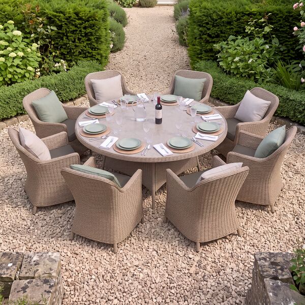Turin 8 Seat Round Dining Set - Natural