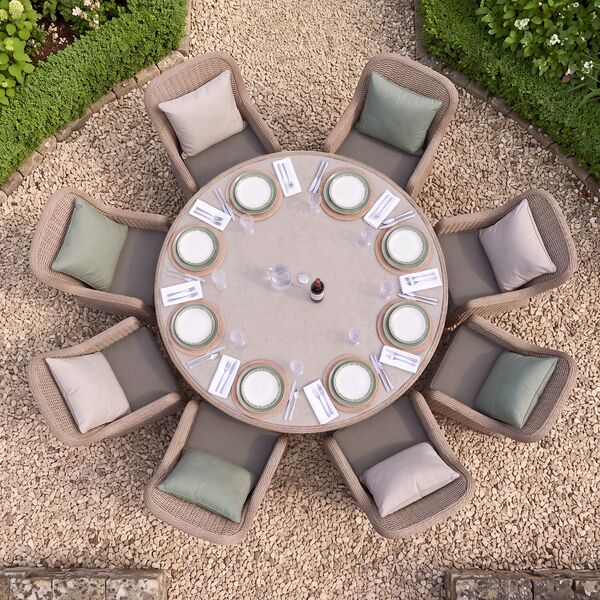 Turin 8 Seat Round Dining Set - Natural