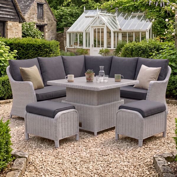 Turin Small Corner Dining Set with Square Rising Table - Light Grey