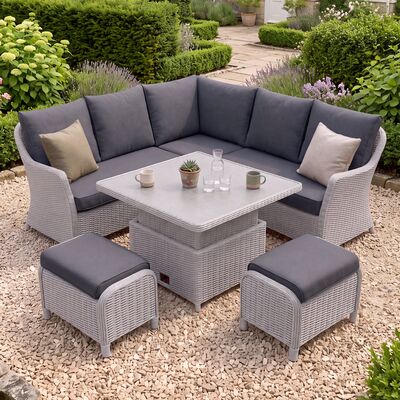 Turin Small Corner Dining Set with Square Rising Table - Light Grey