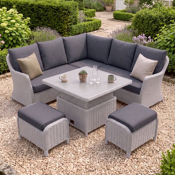 Turin Small Corner Dining Set with Square Rising Table - Light Grey