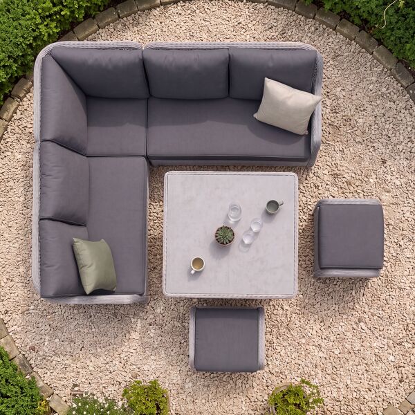 Turin Small Corner Dining Set with Square Rising Table - Light Grey