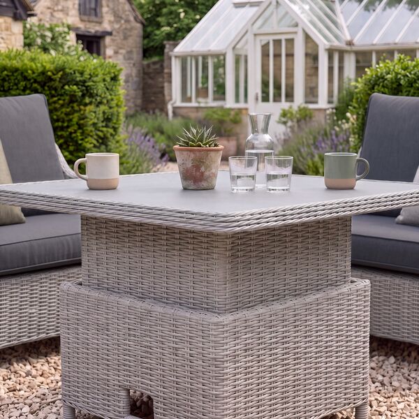 Turin Small Corner Dining Set with Square Rising Table - Light Grey