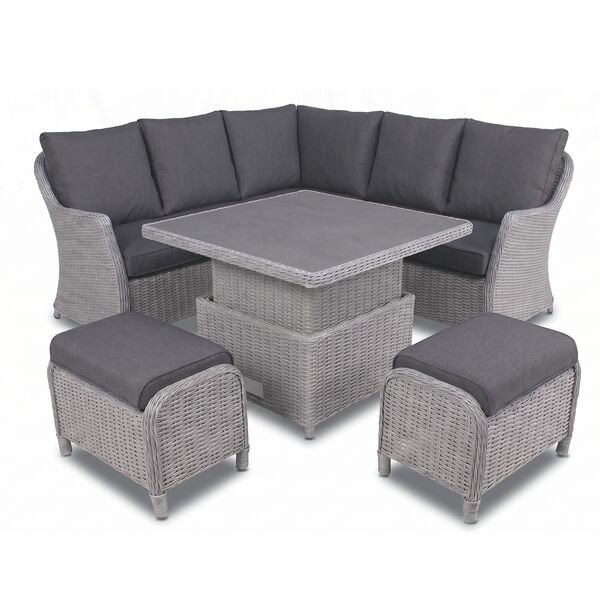 Turin Small Corner Dining Set with Square Rising Table - Light Grey