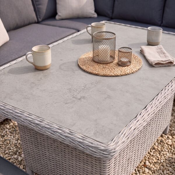 Turin Large Corner Dining with Rectangular Rising Table - Light Grey