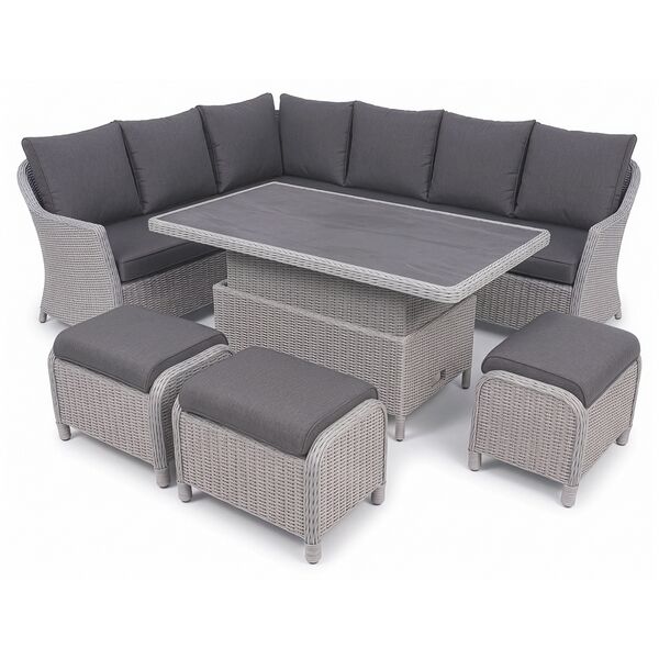 Turin Large Corner Dining with Rectangular Rising Table - Light Grey