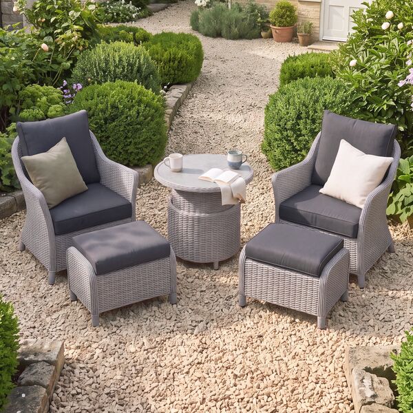 Turin 5pc Lounge Set with Rising Table - Light Grey