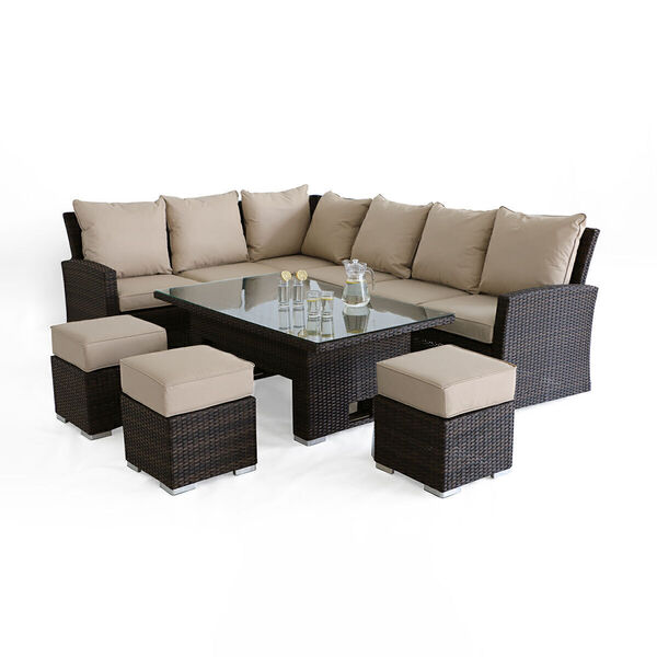 Maze - Kingston Corner Rattan Sofa Dining Set with Rising Table - Brown product image