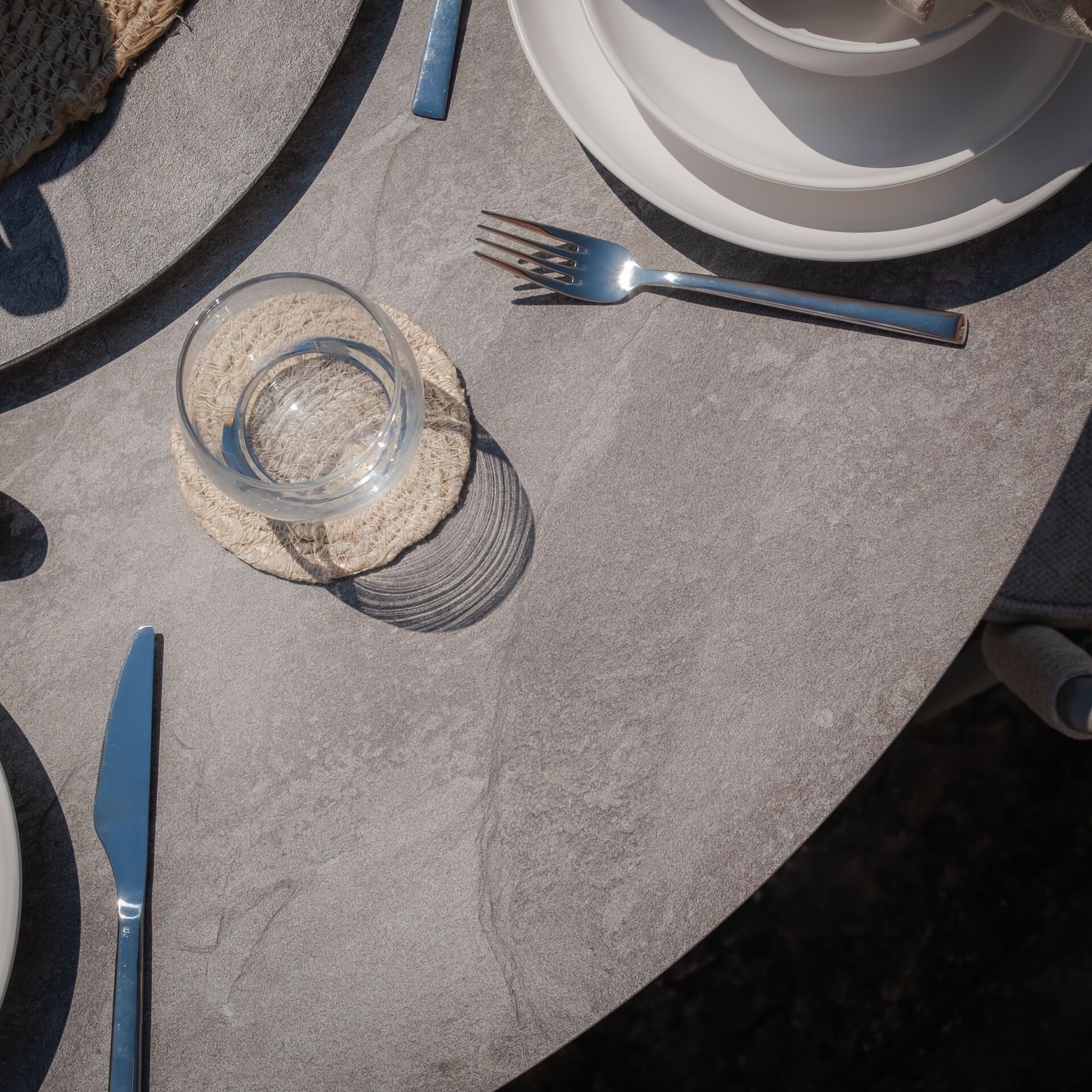 Maze - Monaco Rope Weave 4 Seat Round Dining Set with Lazy Susan - Cool Linen product image