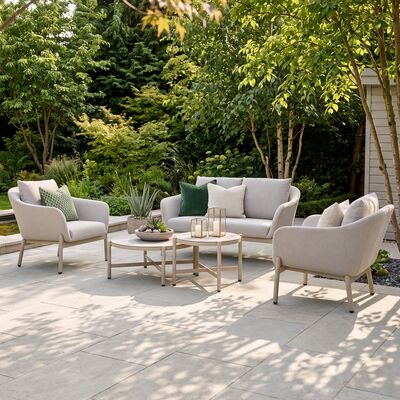 Bellagio Outdoor Fabric 2 Seat Sofa Set with 2 Round Coffee Tables - Champagne