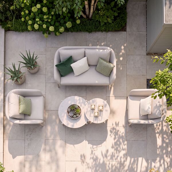 Bellagio Outdoor Fabric 2 Seat Sofa Set with 2 Round Coffee Tables - Champagne