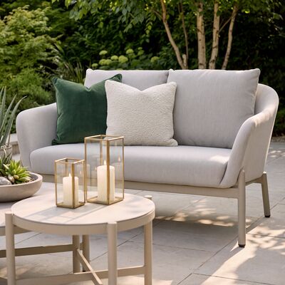 Bellagio Outdoor Fabric 2 Seat Sofa Set with 2 Round Coffee Tables - Champagne