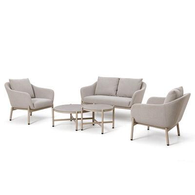 Bellagio Outdoor Fabric 2 Seat Sofa Set with 2 Round Coffee Tables - Champagne