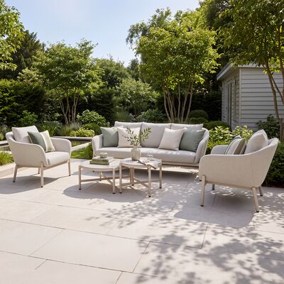 Bellagio Outdoor Fabric 3 Seat Sofa Set with 2 Round Coffee Tables - Champagne