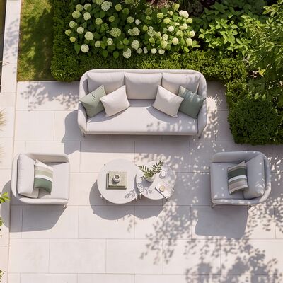 Bellagio Outdoor Fabric 3 Seat Sofa Set with 2 Round Coffee Tables - Champagne