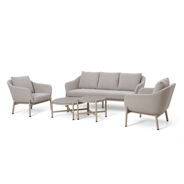Bellagio Outdoor Fabric 3 Seat Sofa Set with 2 Round Coffee Tables - Champagne