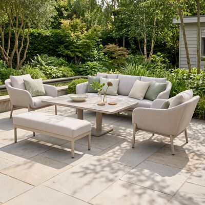 Bellagio Outdoor Fabric 3 Seat Sofa Set with Rising Table & Bench - Champagne