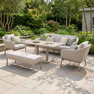 Bellagio Outdoor Fabric 3 Seat Sofa Set with Rising Table & Bench - Champagne
