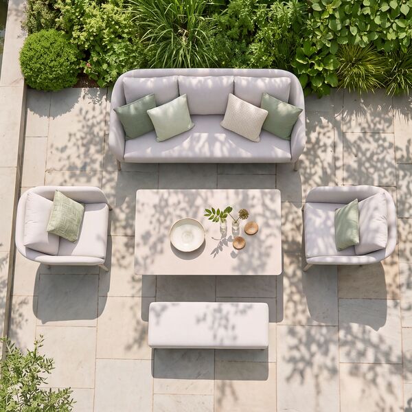Bellagio Outdoor Fabric 3 Seat Sofa Set with Rising Table & Bench - Champagne