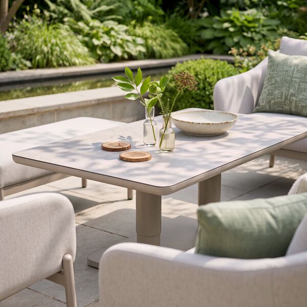 Bellagio Outdoor Fabric 3 Seat Sofa Set with Rising Table & Bench - Champagne