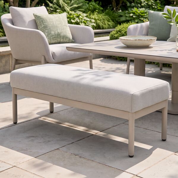Bellagio Outdoor Fabric 3 Seat Sofa Set with Rising Table & Bench - Champagne