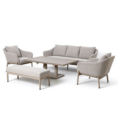 Bellagio Outdoor Fabric 3 Seat Sofa Set with Rising Table & Bench - Champagne