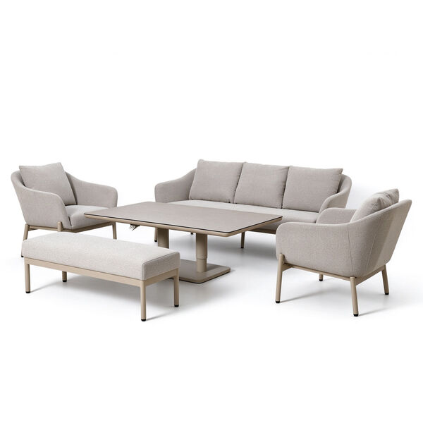 Bellagio Outdoor Fabric 3 Seat Sofa Set with Rising Table & Bench - Champagne