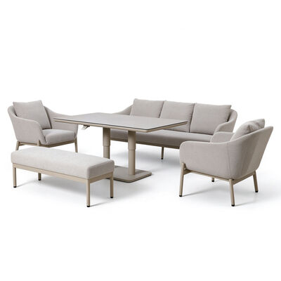 Bellagio Outdoor Fabric 3 Seat Sofa Set with Rising Table & Bench - Champagne