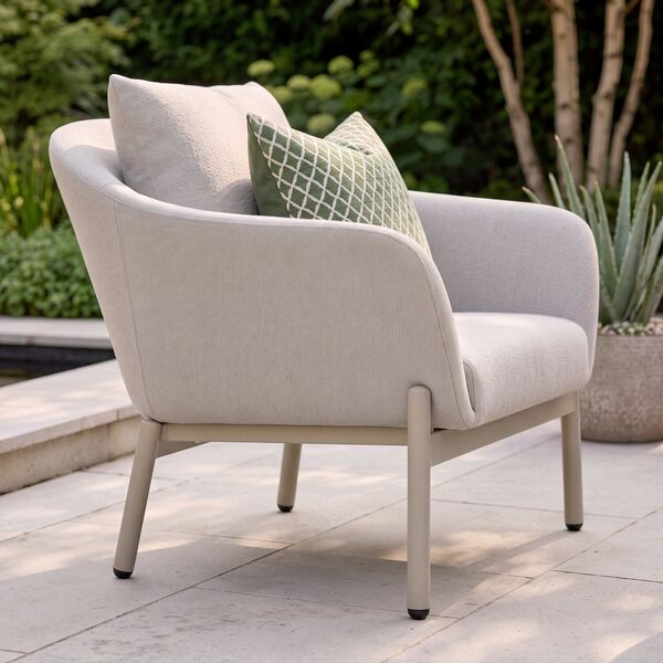 Bellagio Outdoor Fabric Rectangular Corner Dining Set with Rising Table, Bench & Lounge Chair - Champagne