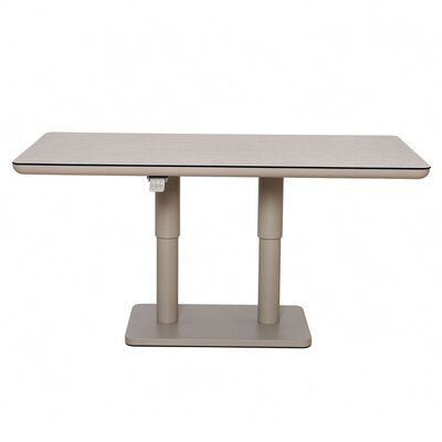 Bellagio Outdoor Fabric Rectangular Corner Dining Set with Rising Table, Bench & Lounge Chair - Champagne