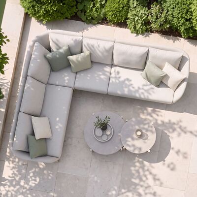 Bellagio Outdoor Fabric Rectangular Corner Sofa Set with 2 Round Coffee Tables - Champange