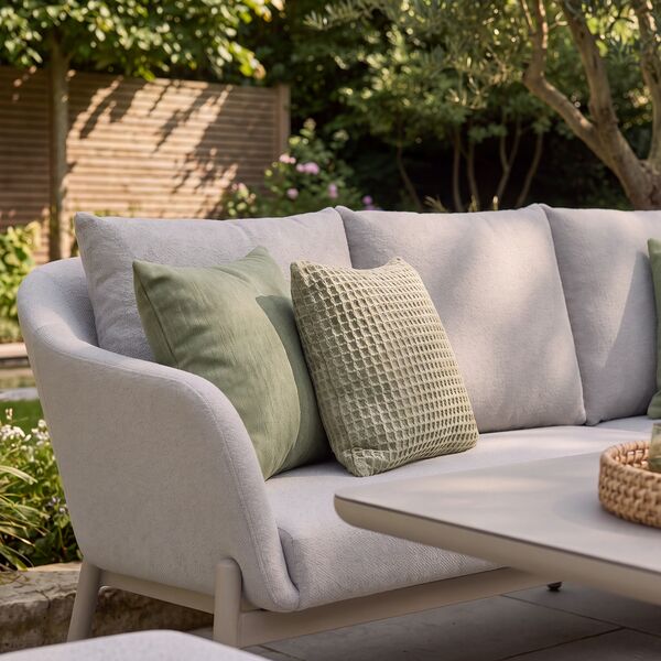 Bellagio Outdoor Fabric Rectangular Corner Sofa Set with 2 Round Coffee Tables - Champange