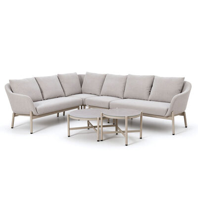 Bellagio Outdoor Fabric Rectangular Corner Sofa Set with 2 Round Coffee Tables - Champange