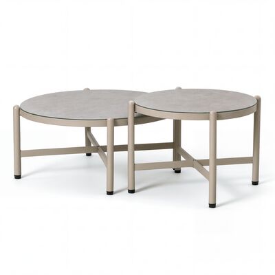 Bellagio Outdoor Fabric Rectangular Corner Sofa Set with 2 Round Coffee Tables - Champange