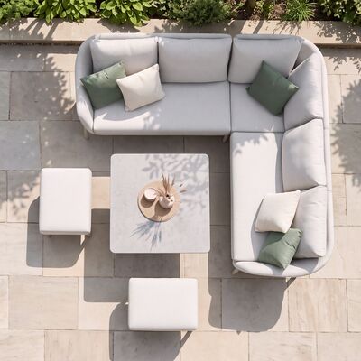 Bellagio Outdoor Fabric Square Corner Dining Set with Rising Table & Footstools  - Champagne