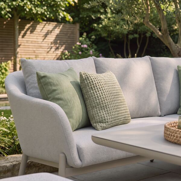 Bellagio Outdoor Fabric Square Corner Dining Set with Rising Table & Footstools  - Champagne