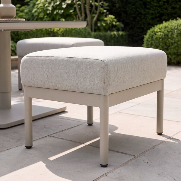Bellagio Outdoor Fabric Square Corner Dining Set with Rising Table & Footstools  - Champagne