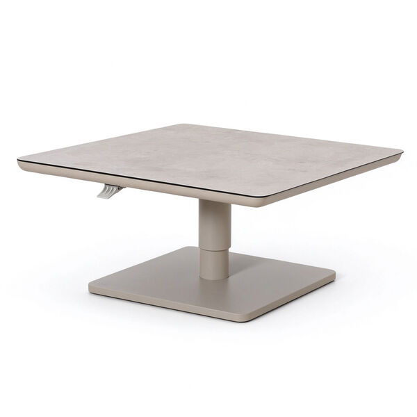 Bellagio Outdoor Fabric Square Corner Dining Set with Rising Table & Footstools  - Champagne