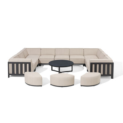 Maze - Outdoor Fabric Ibiza U Shape Sofa Set with Round Coffee Table & 3 Footstools - Oatmeal product image
