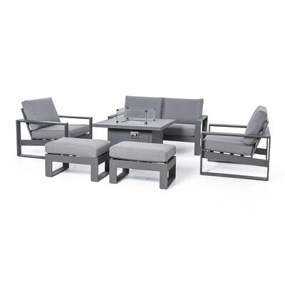 Maze - Amalfi 2 Seat Aluminium Sofa Set with Square Fire Pit Table plus Armchairs & Footstools - Grey product image