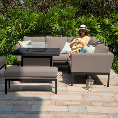 Maze - Outdoor Fabric Pulse Square Corner Dining Set with Fire Pit Table - Taupe product image