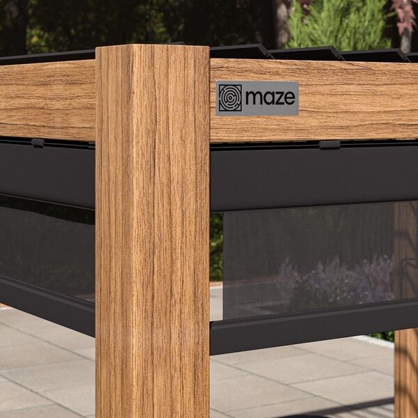 Maze Como - 4m x 4m Aluminium Metal Outdoor Garden Pergola with 4 Grey Drop Sides & Wood Effect Frame product image