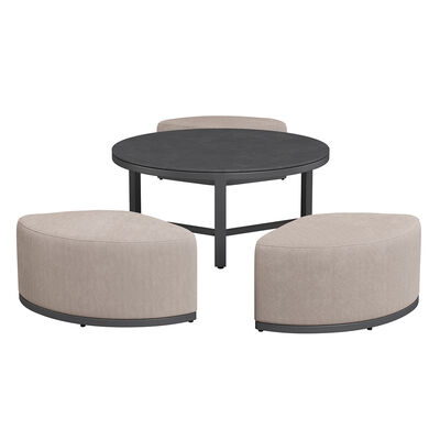 Maze - Outdoor Fabric Round Coffee Table & 3 Footstools - Oatmeal product image