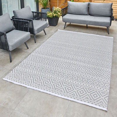 Jazz - Aztec Silver Indoor and Outdoor Rug - 220cm x 160cm | Maze