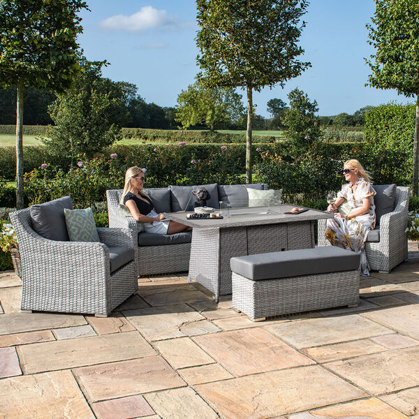 Maze - Ascot 3 Seat Rattan Sofa Dining Set with Fire Pit Table & Weatherproof Cushions product image