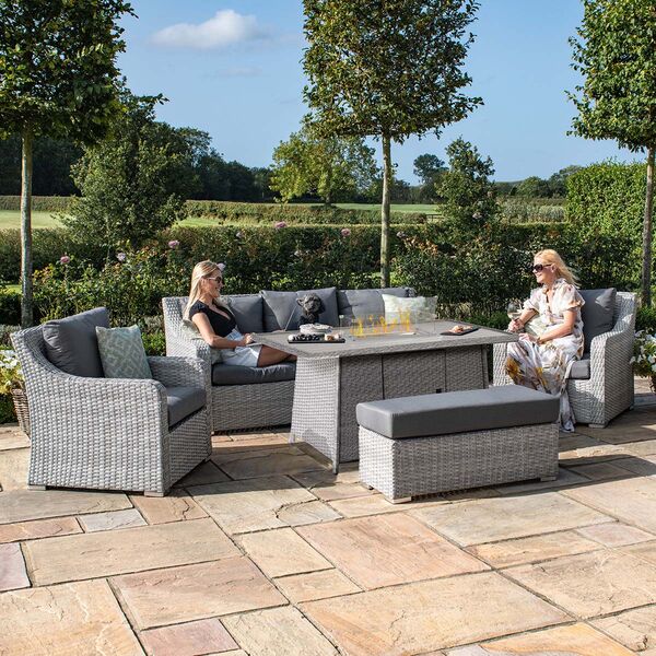 Maze - Ascot 3 Seat Rattan Sofa Dining Set with Fire Pit Table & Weatherproof Cushions product image