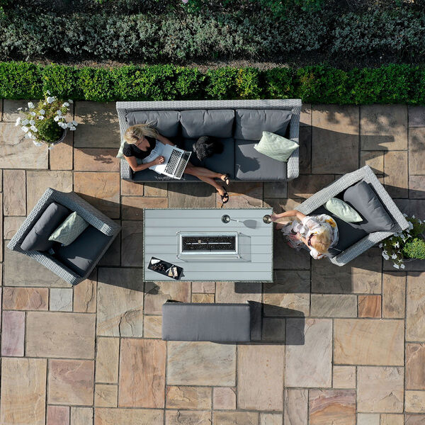 Maze - Ascot 3 Seat Rattan Sofa Dining Set with Fire Pit Table & Weatherproof Cushions product image