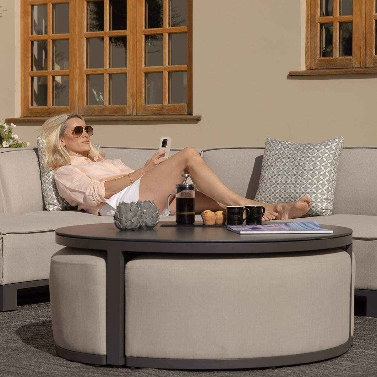 Maze - Outdoor Fabric Ibiza Large Corner Sofa Set with Round Coffee Table - Oatmeal product image