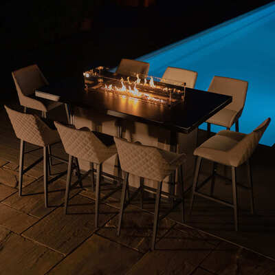 Maze - Outdoor Fabric Regal 8 Seat Rectangular Bar Set with Fire Pit Table - Oatmeal product image