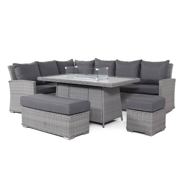 Maze - Ascot Rectangular Rattan Corner Dining Set with Fire Pit Table & Weatherproof Cushions